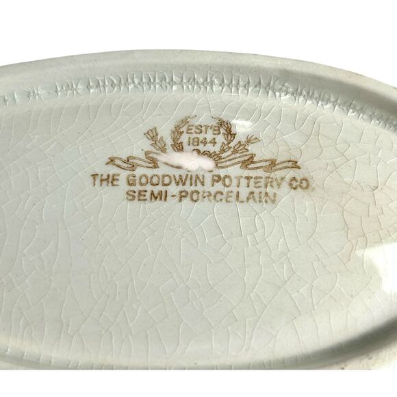 Antique Bone Trinket Dish Goodwin Semi Porcelain Floral Scalloped Gold Trim READ - Picture 4 of 15